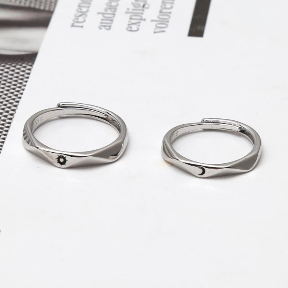 New Sterling Silver 925 Moon & Sun Couples Ring Set
